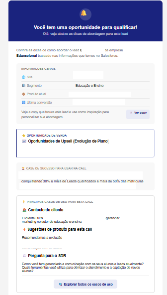 Exemplo de e-mail gerado pela automação